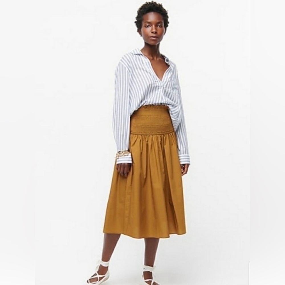 J. Crew Mustard Midi Skirt with Smocked Waist